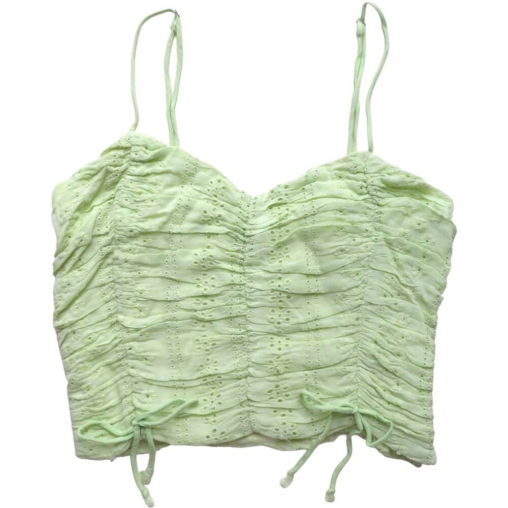 skylar+madison Womens Eyelet Crop Top, Stretch Tank Top, Spaghetti Strap Green M